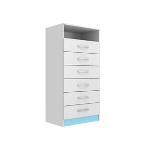 Cômoda Rack 6 Gavetas 1 Nicho Maxi Evidência Móveis Azul/Branco